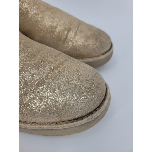 Uggs Abree Mini Stardust Gold Short Ankle Boots Fur Shiny - Picture 4 of 12